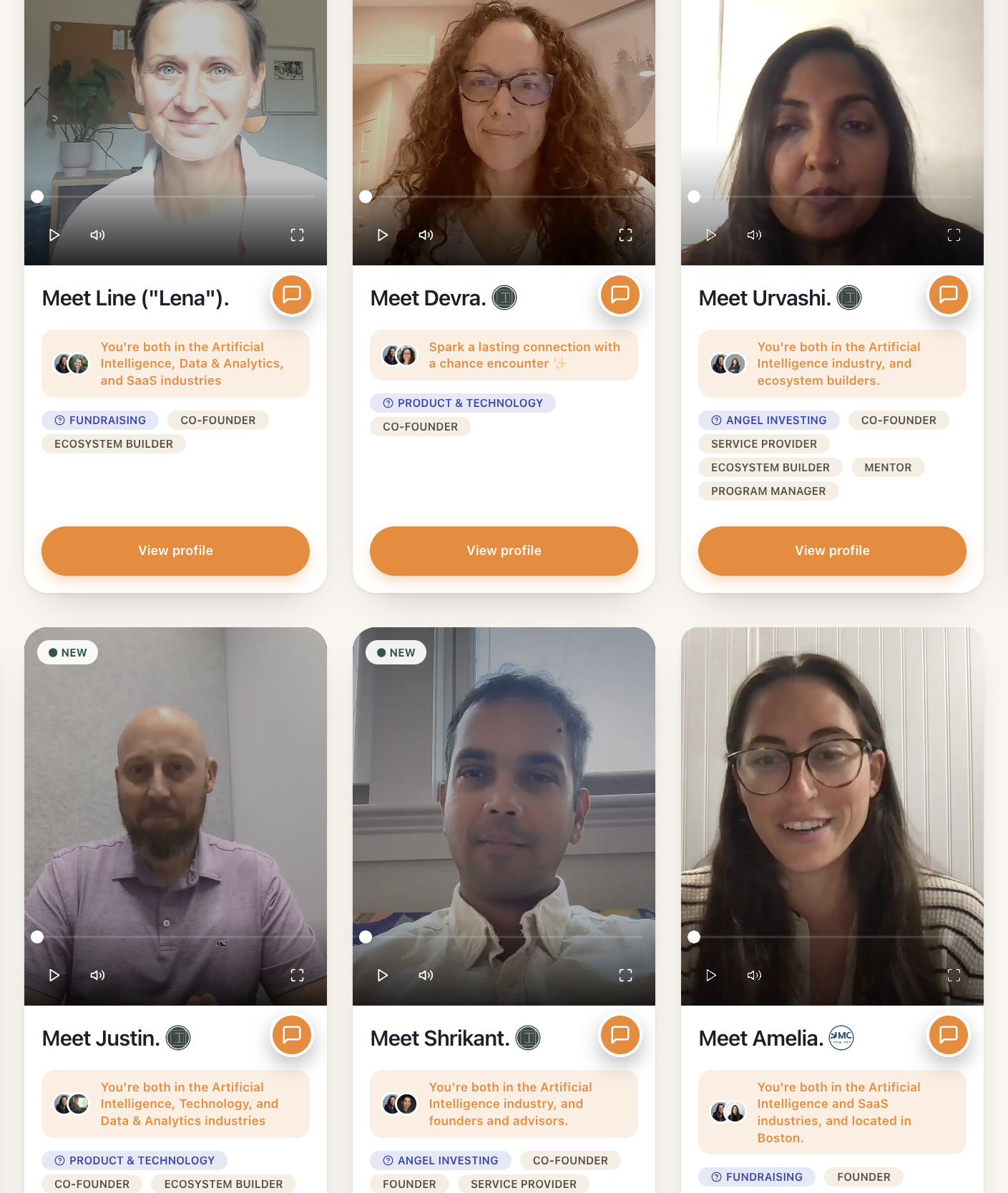 Member directory with video introductions and what each member has in common with you